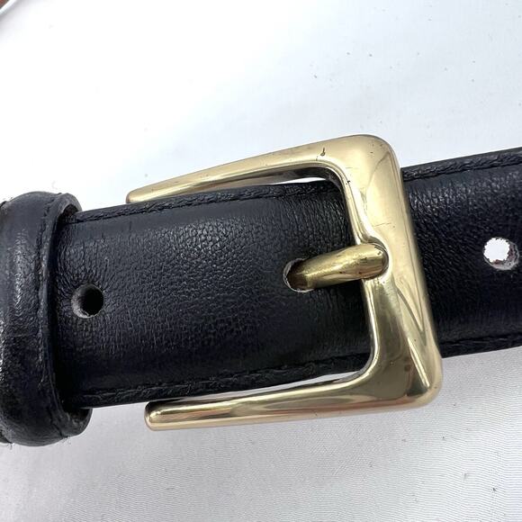 Lands' End Black Leather Belt With Brass Buckle Mens Size 34 - Picture 2 of 7